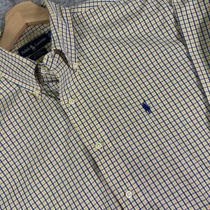 Ralph Lauren Blake Shirt Mens XL Yellow Blue Gingham Check Cotton Button Down